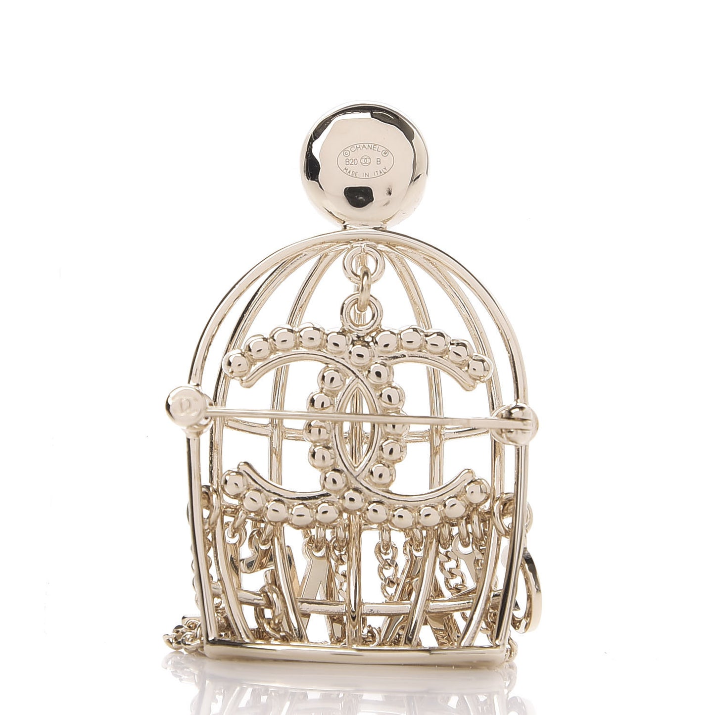 Pearl Crystal Birdcage Pin Brooch Light Gold