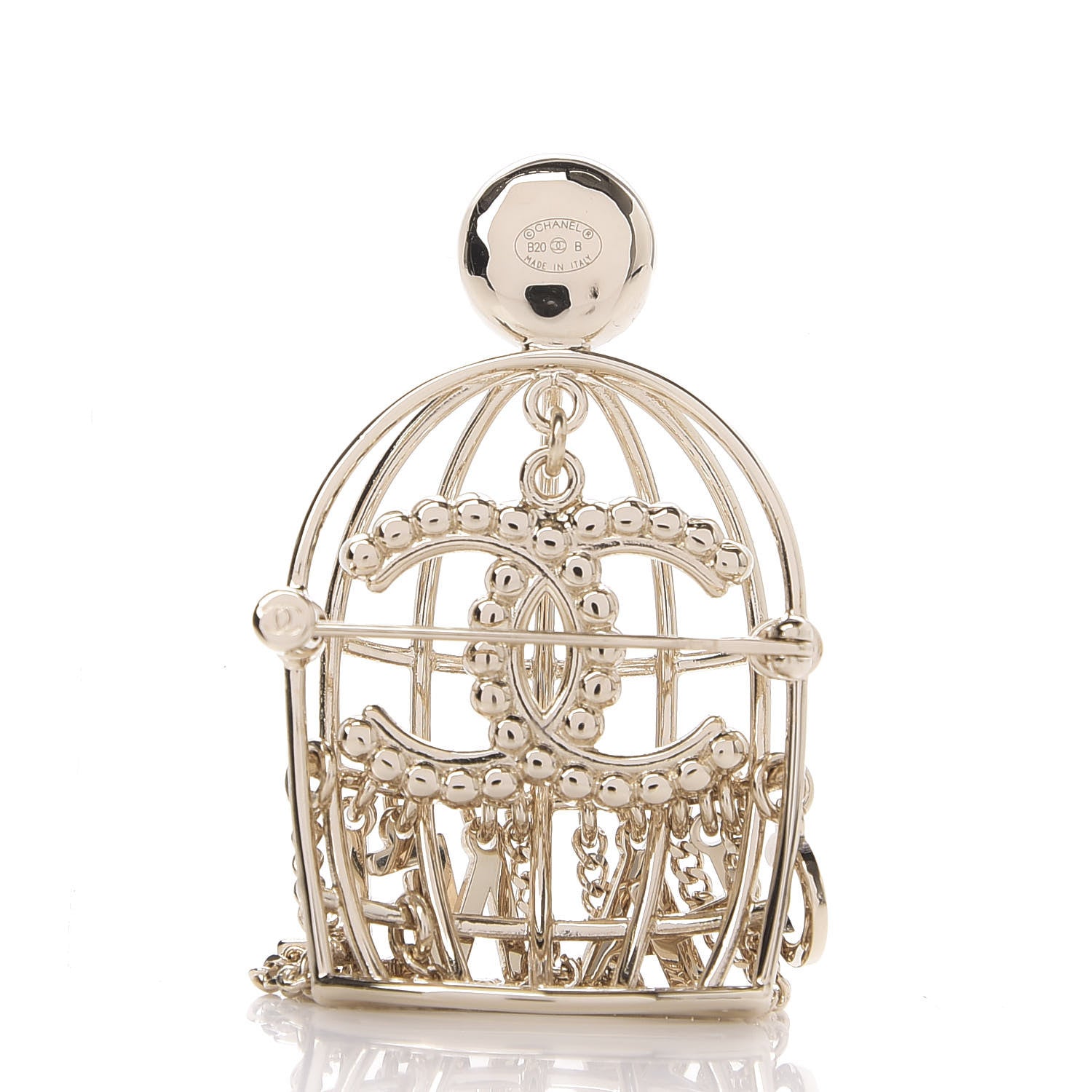 Chanel Pearl Crystal Birdcage Pin Brooch Light Gold 3 of 5