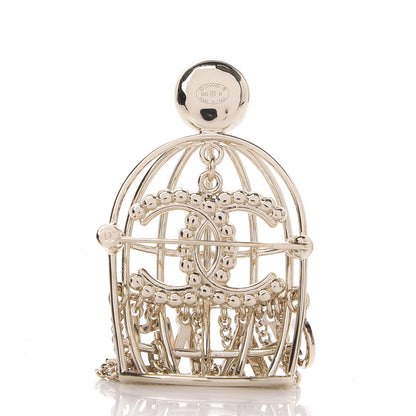 Chanel Pearl Crystal Birdcage Pin Brooch Light Gold 3 of 5