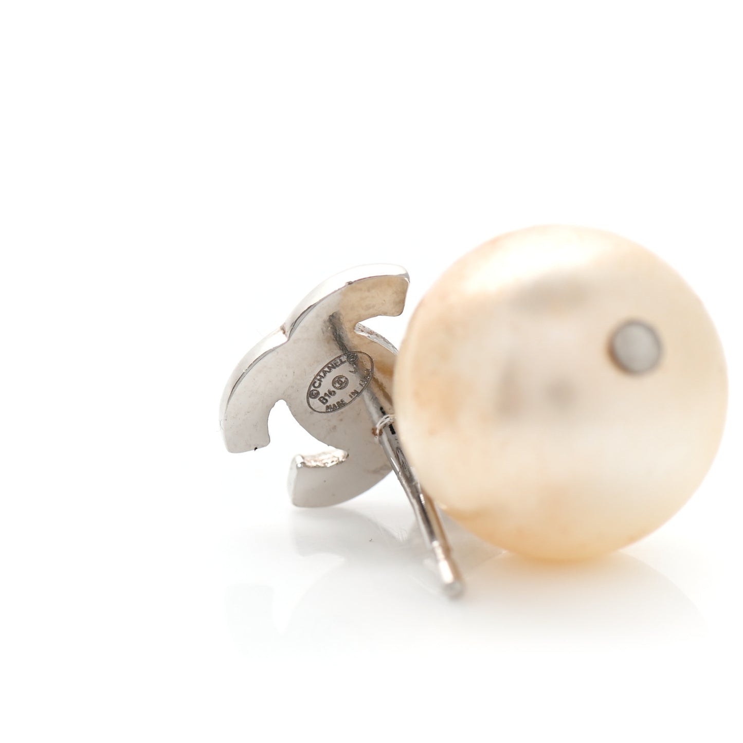 Crystal Pearl CC Drop Earrings Silver