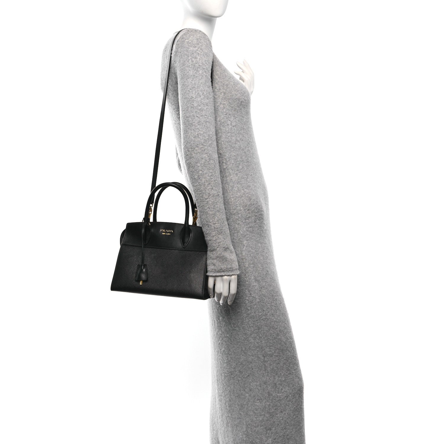 Prada Saffiano City Calfskin Small Esplanade Tote Black 3 of 13