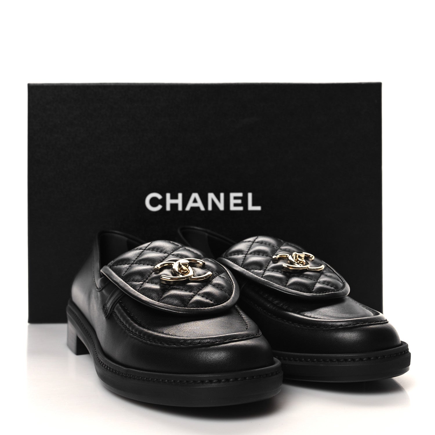 Chanel Lambskin Quilted CC Turnlock Loafers 38.5 Black 9 of 9