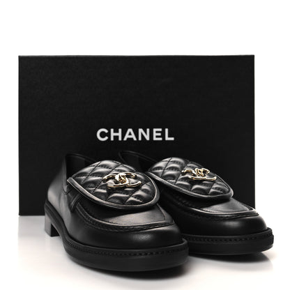 Chanel Lambskin Quilted CC Turnlock Loafers 38.5 Black 9 of 9