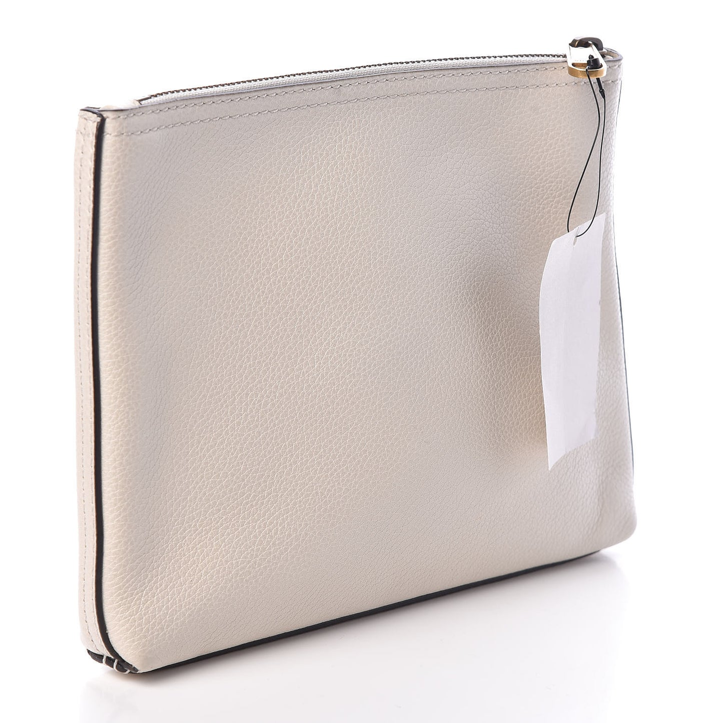 Pebbled Calfskin Medium Logo Portfolio Clutch White