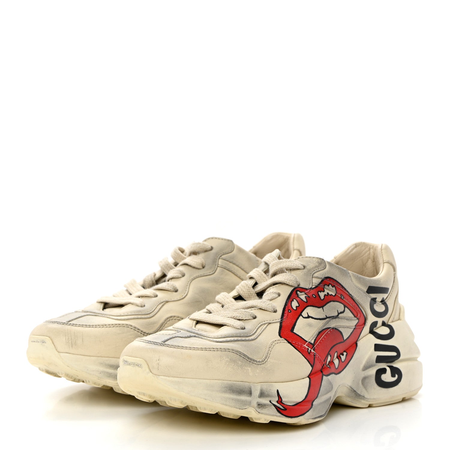 Gucci Calfskin Mouth Print Womens Rhyton Sneakers 35 Ivory 3 of 14