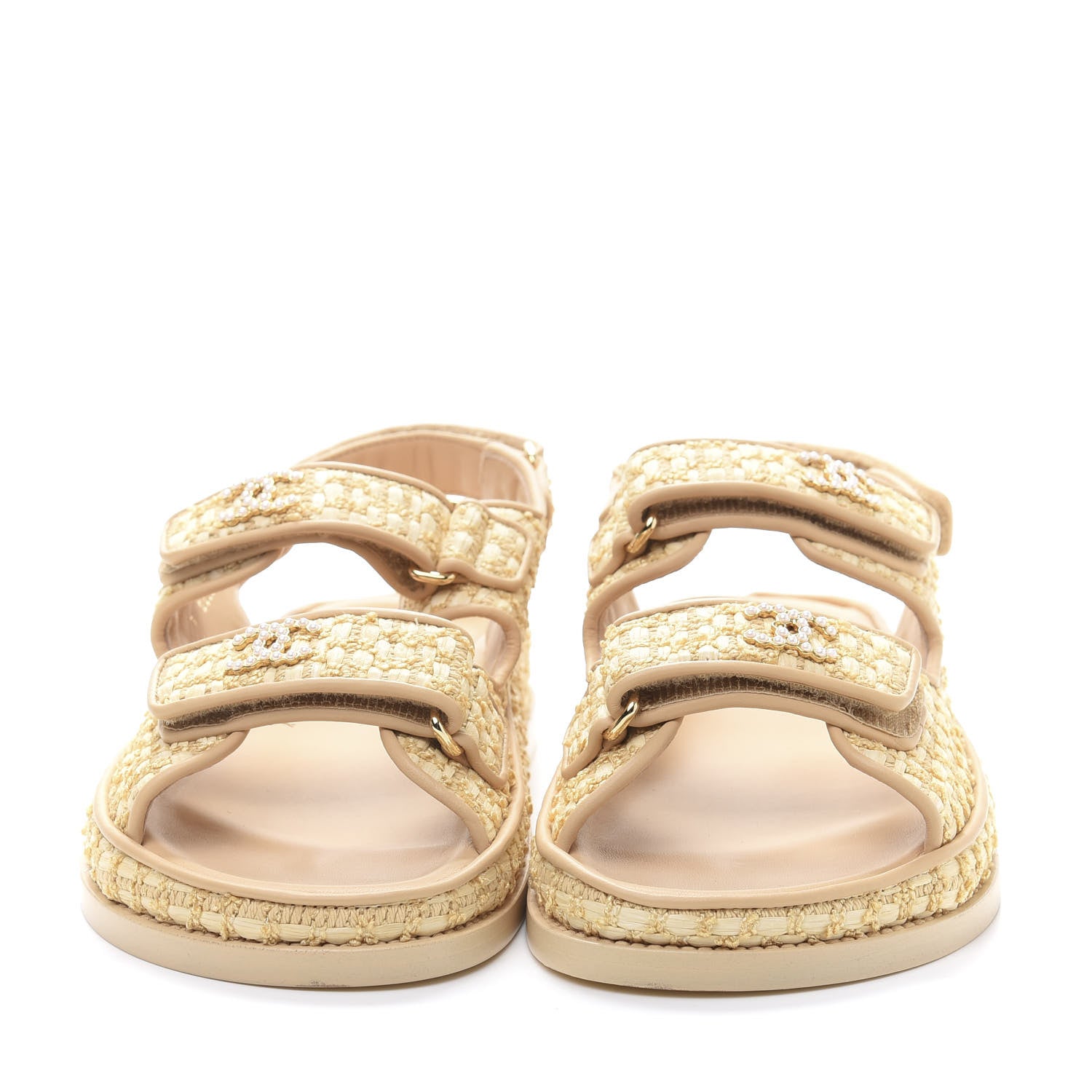 Chanel Braided Fabric Velcro Dad Sandals 36.5 Beige 2 of 10