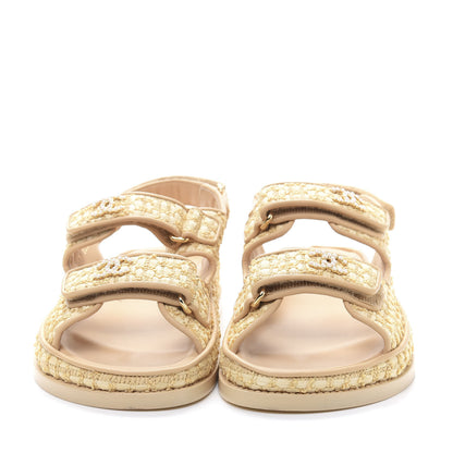 Chanel Braided Fabric Velcro Dad Sandals 36.5 Beige 2 of 10