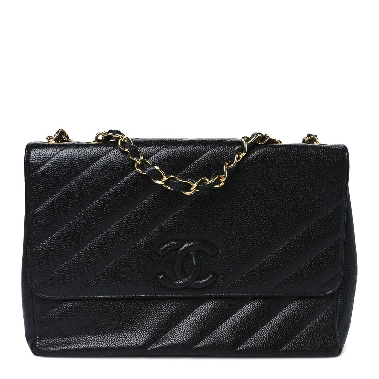 Caviar Diagonal Quilted Jumbo Single Flap Black