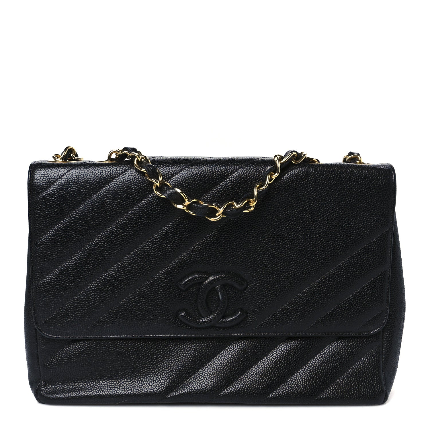 Chanel Caviar Diagonal Quilted Jumbo Single Flap Black 1 of 11