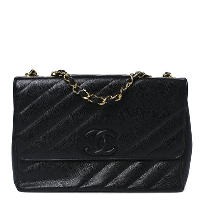 Chanel Caviar Diagonal Quilted Jumbo Single Flap Black 1 of 11