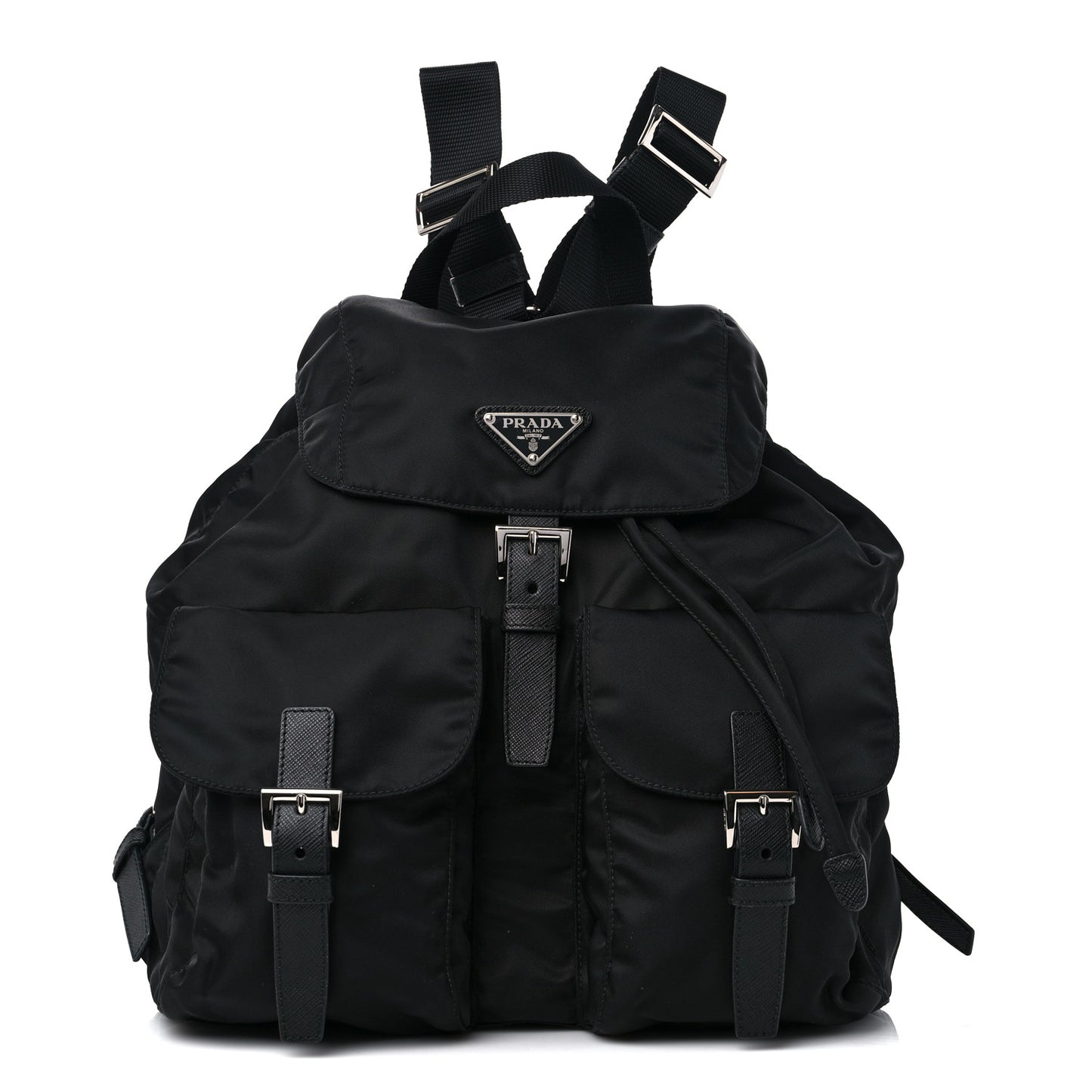 Nylon Vela Saffiano Medium Backpack Black