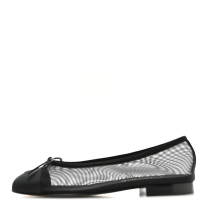Chanel Mesh Grosgrain CC Cap Toe Ballerina Flats 37 Black 1 of 8