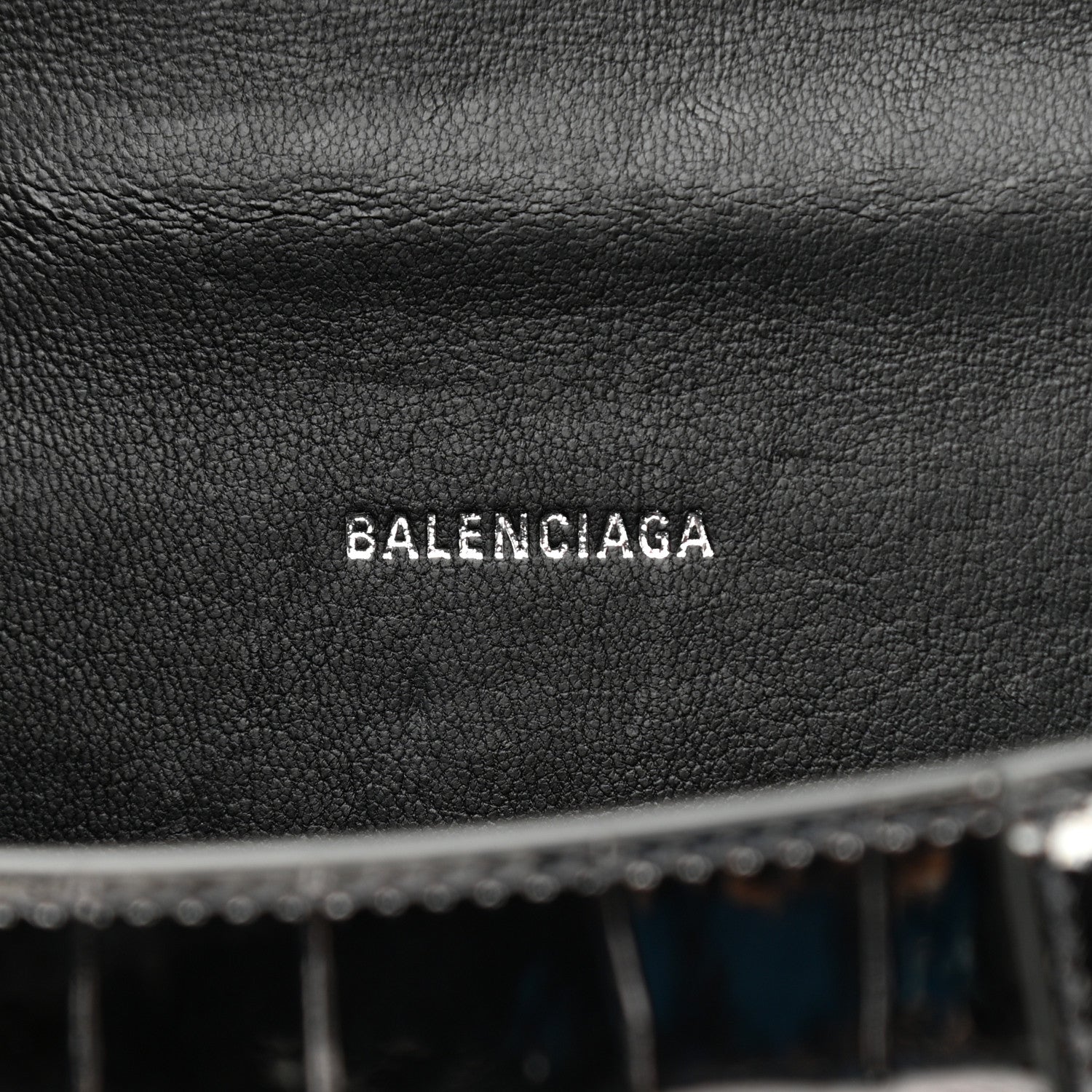 Balenciaga Shiny Calfskin Crocodile Embossed Hourglass Top Handle Bag XS Gunmetal 5 of 11