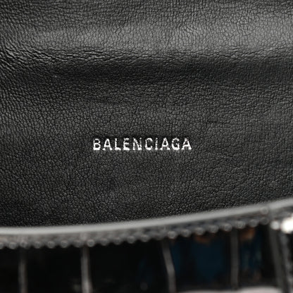 Balenciaga Shiny Calfskin Crocodile Embossed Hourglass Top Handle Bag XS Gunmetal 5 of 11