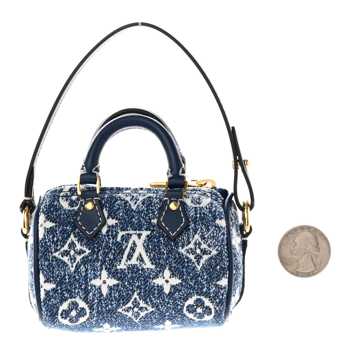 Denim Monogram Jacquard Micro Speedy Bag Charm Bleu