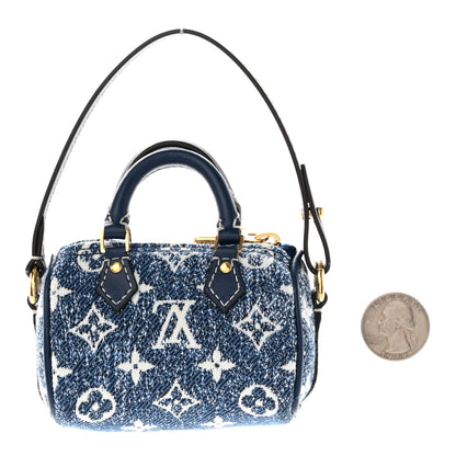 Louis Vuitton Denim Monogram Jacquard Micro Speedy Bag Charm Bleu 2 of 7