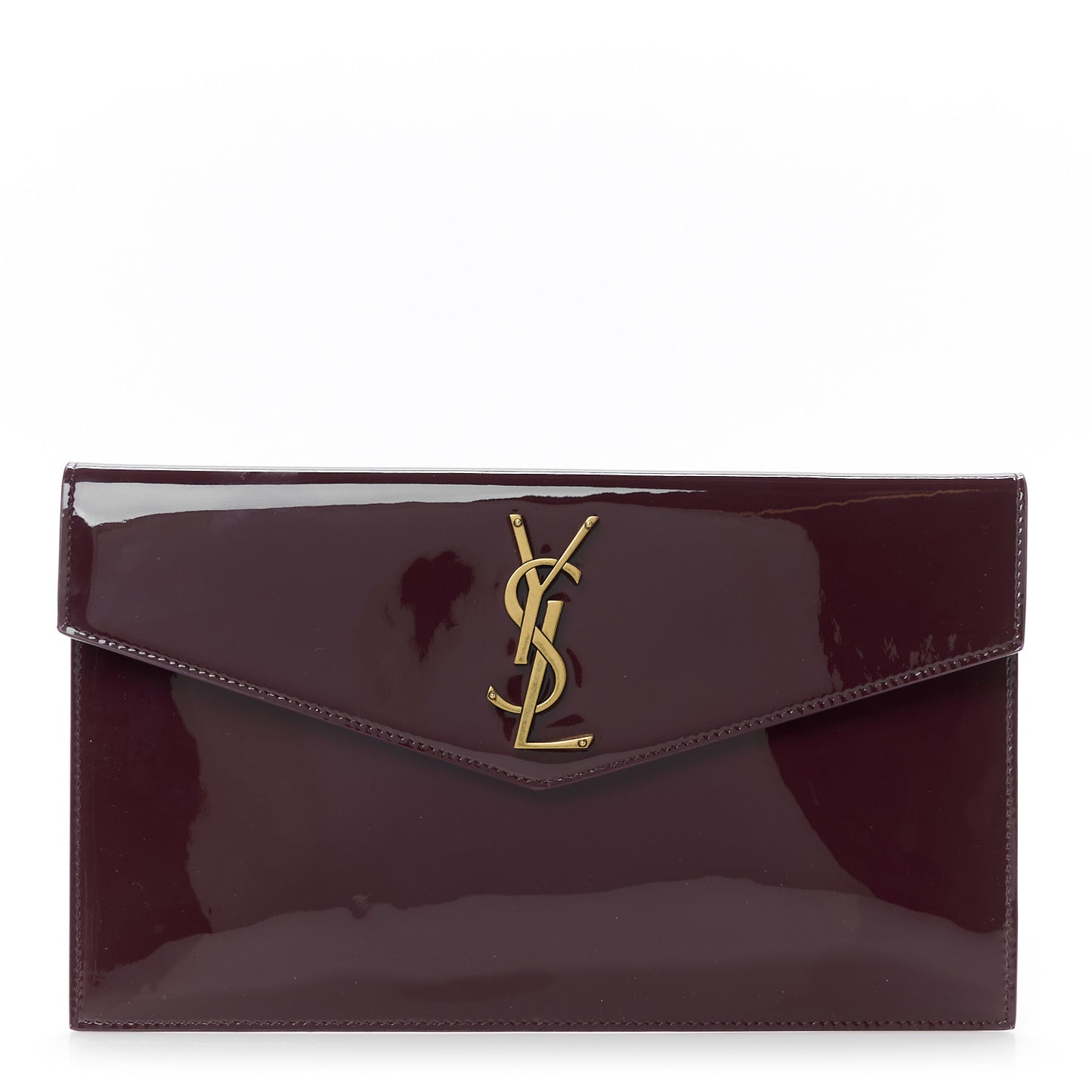 Patent Calfskin Monogram Uptown Clutch Dark Red Wine