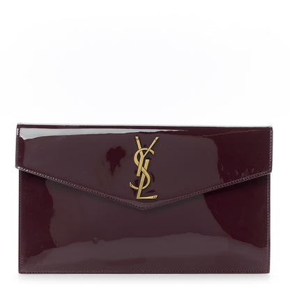 Saint Laurent Patent Calfskin Monogram Uptown Clutch Dark Red Wine 1 of 8