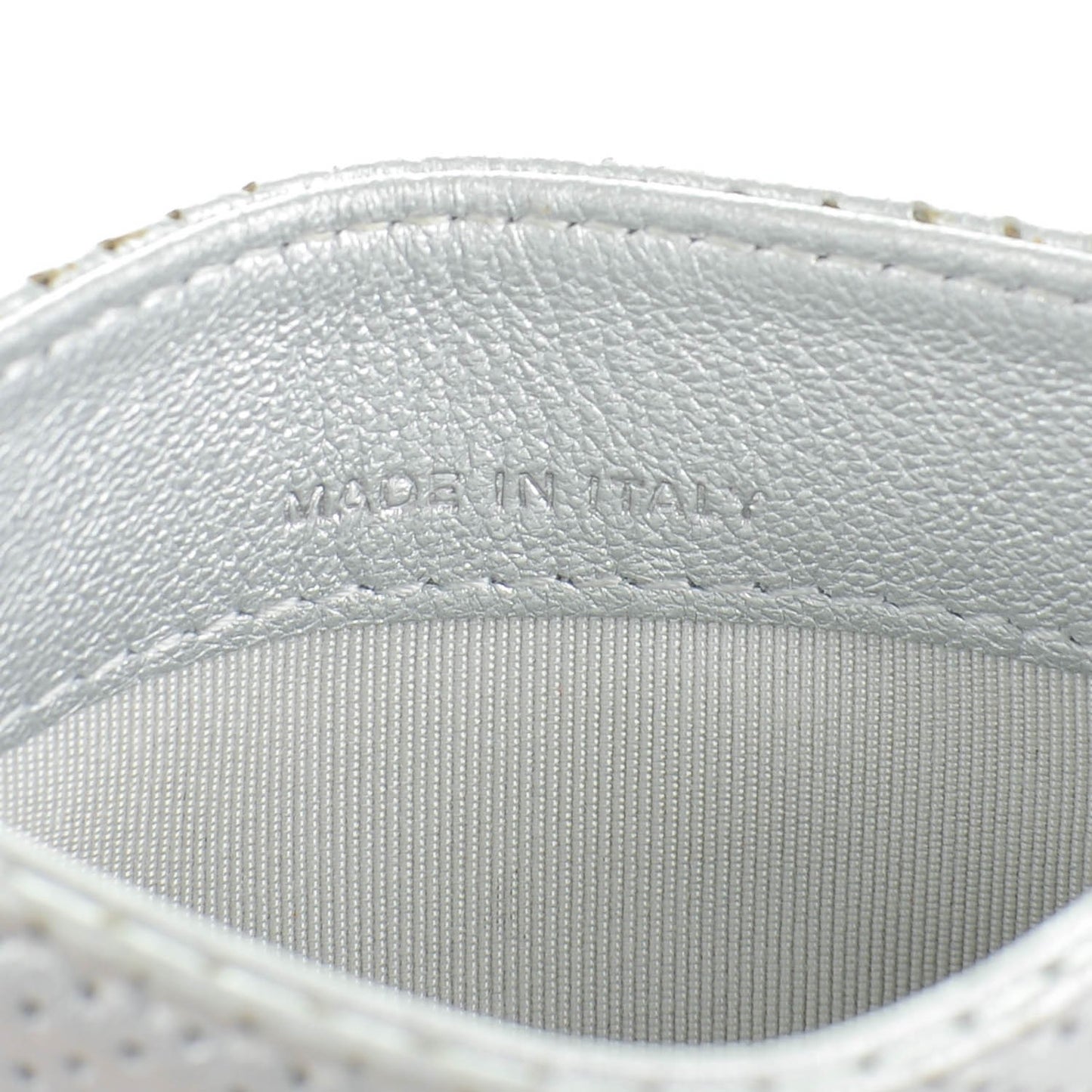 Perforated Lambskin Quilted Card Holder Light Silver