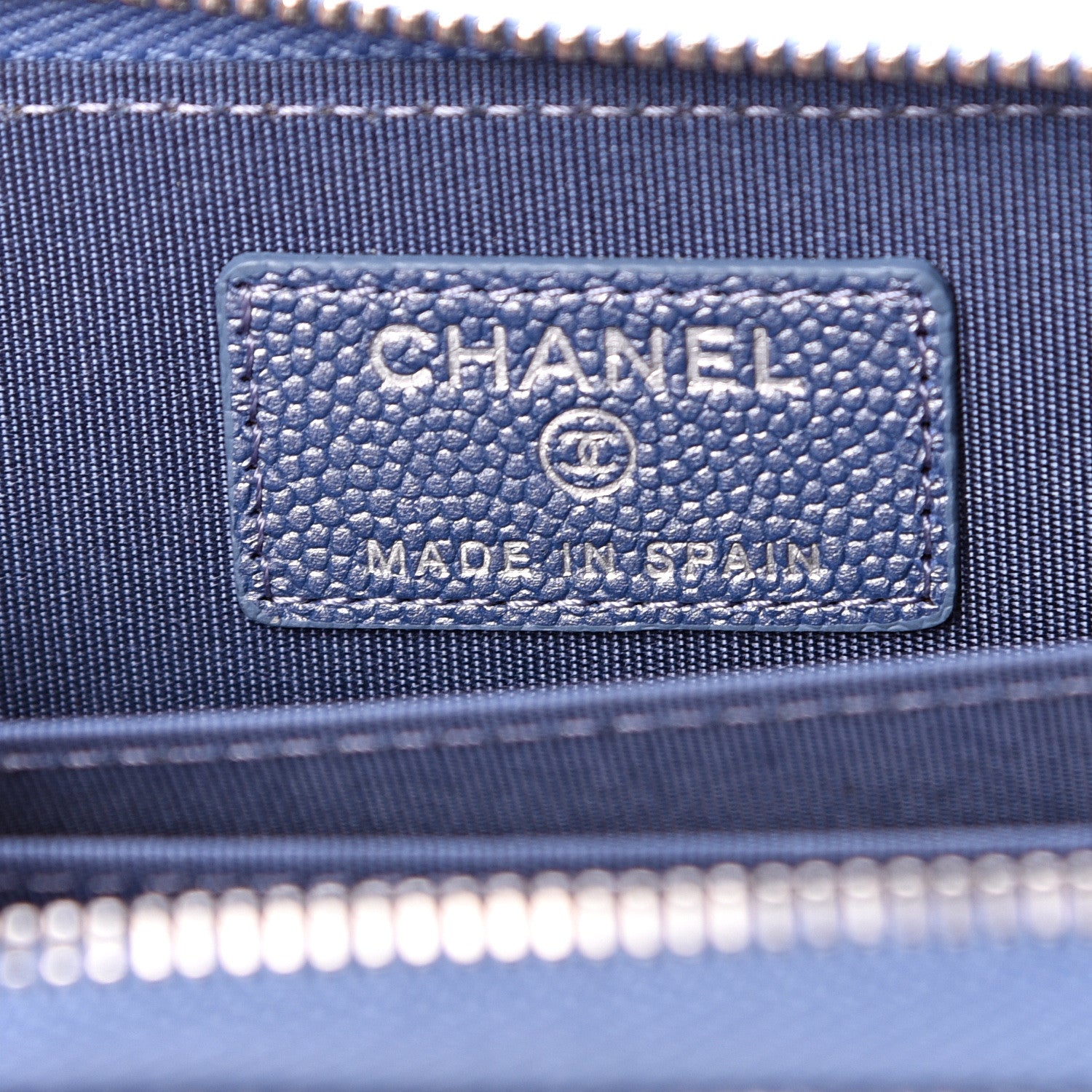 Chanel Metallic Caviar Chevron Quilted Vintage Mademoiselle Zip Coin Purse Light Blue 5 of 7