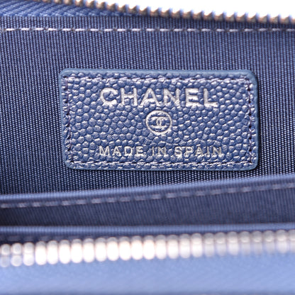 Chanel Metallic Caviar Chevron Quilted Vintage Mademoiselle Zip Coin Purse Light Blue 5 of 7