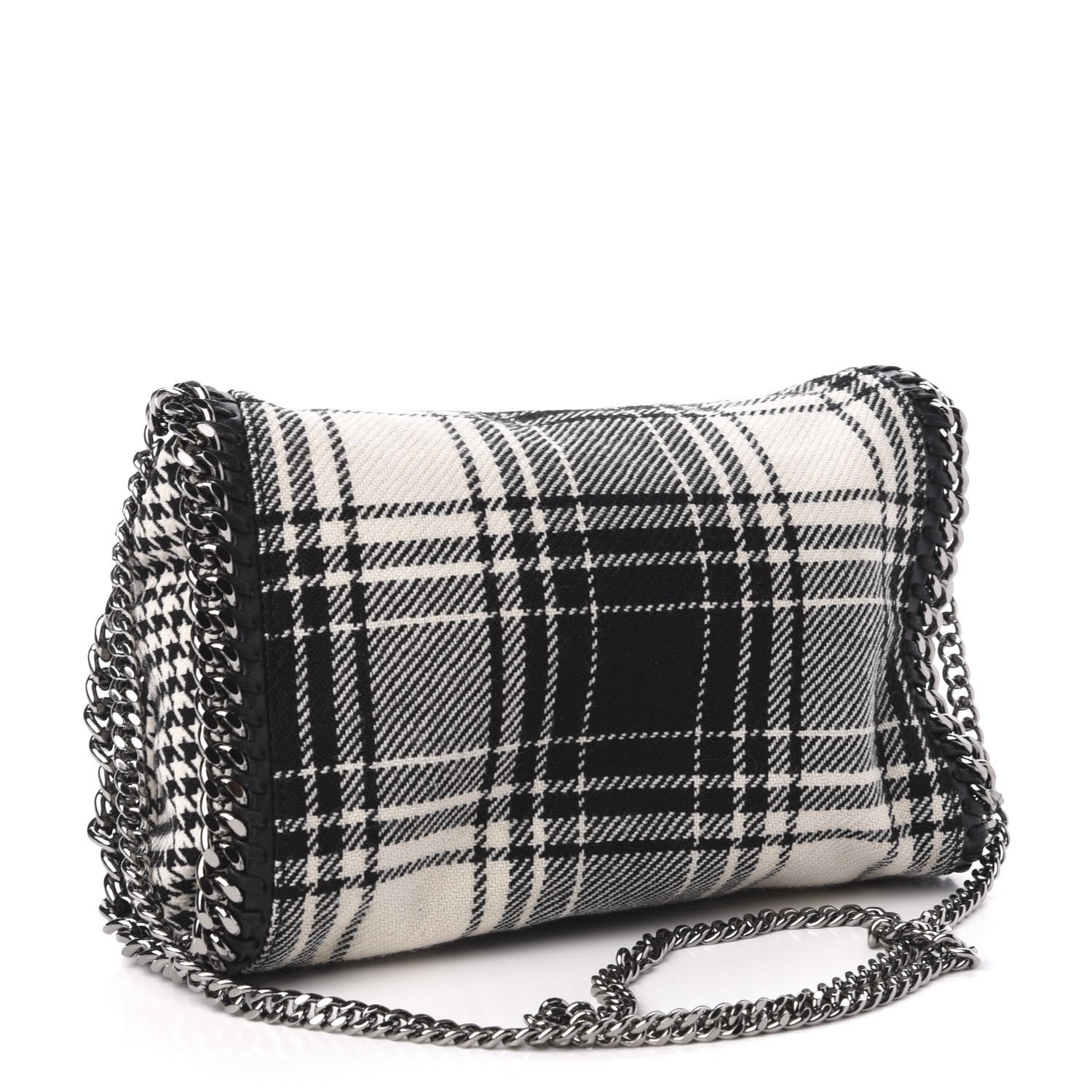 Stella McCartney Wool Plaid Mini Falabella Fold Over Tote Black White 4 of 13