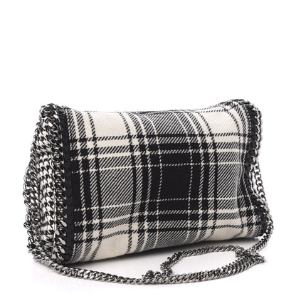 Stella McCartney Wool Plaid Mini Falabella Fold Over Tote Black White 4 of 13