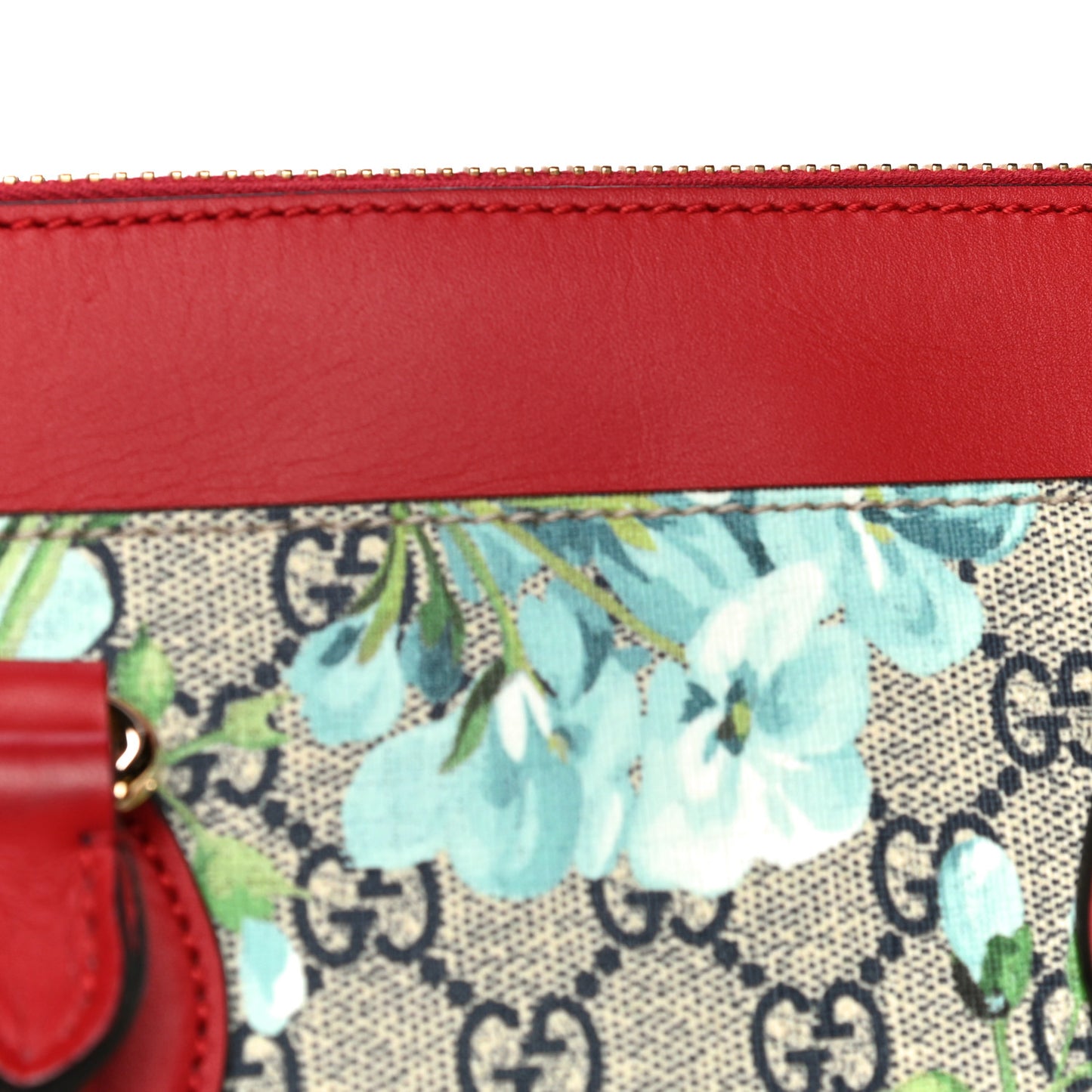 GG Supreme Monogram Blooms Medium Zip Top Tote Beige Blue Navy Hibiscus Red