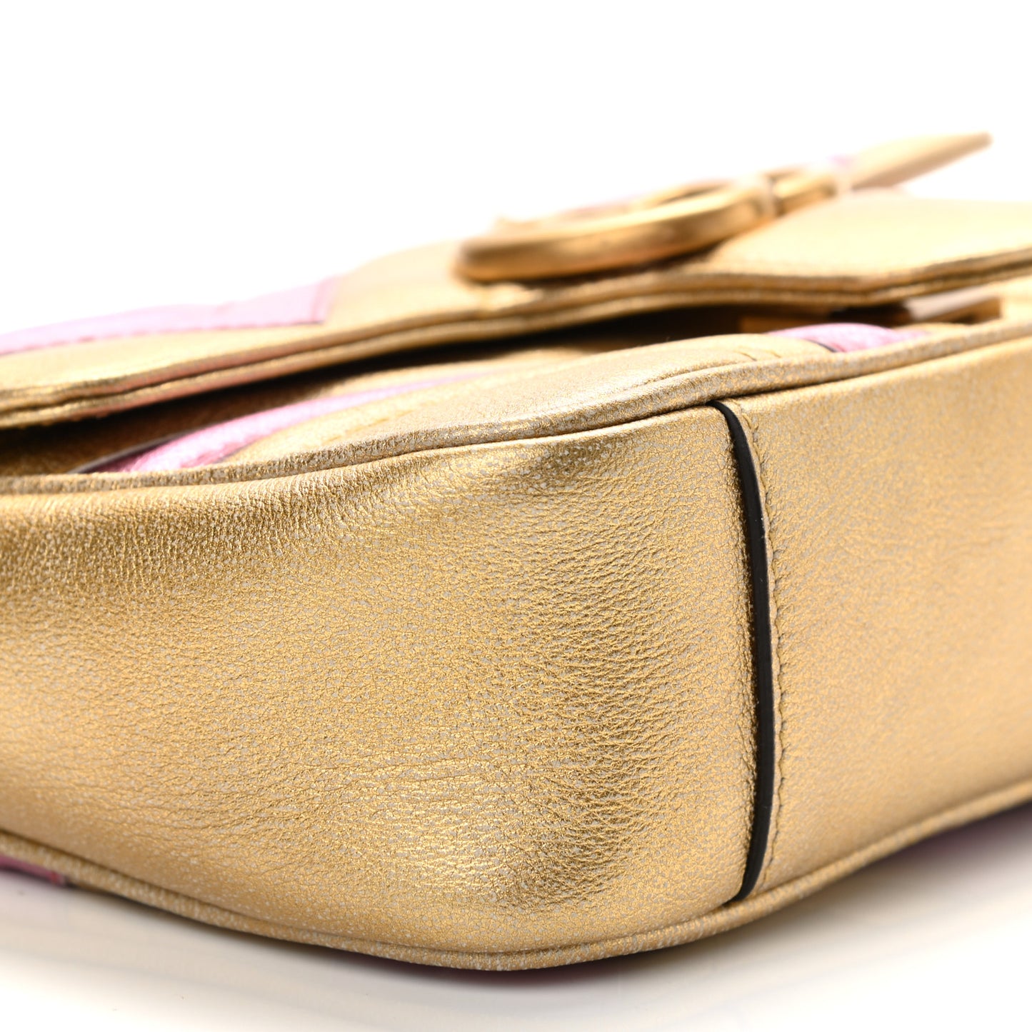Metallic Calfskin Matelasse Mini GG Marmont Shoulder Bag Gold Pink