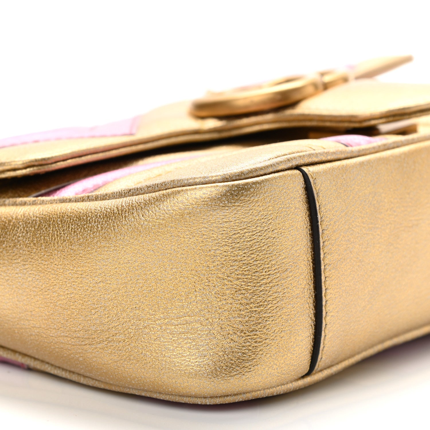 Gucci Metallic Calfskin Matelasse Mini GG Marmont Shoulder Bag Gold Pink 9 of 12