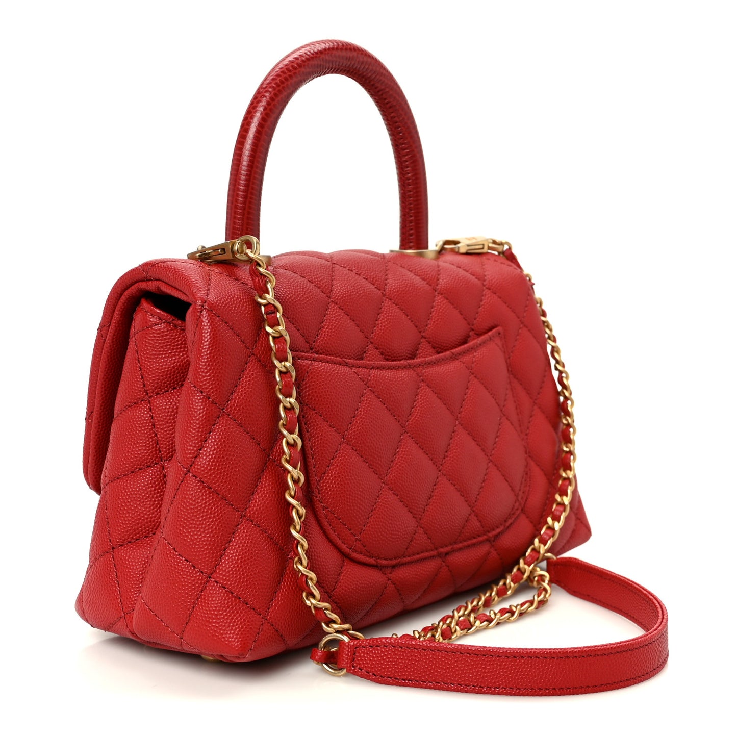 Caviar Lizard Embossed Quilted Mini Coco Handle Flap Red