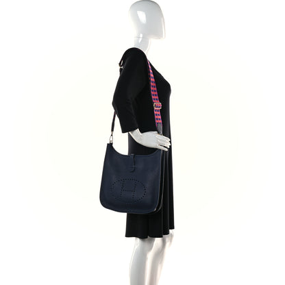 Hermes Taurillon Clemence Quadrille Evelyne III PM Bleu Nuit Bleu Saphir Anemone Capucine 1 of 10