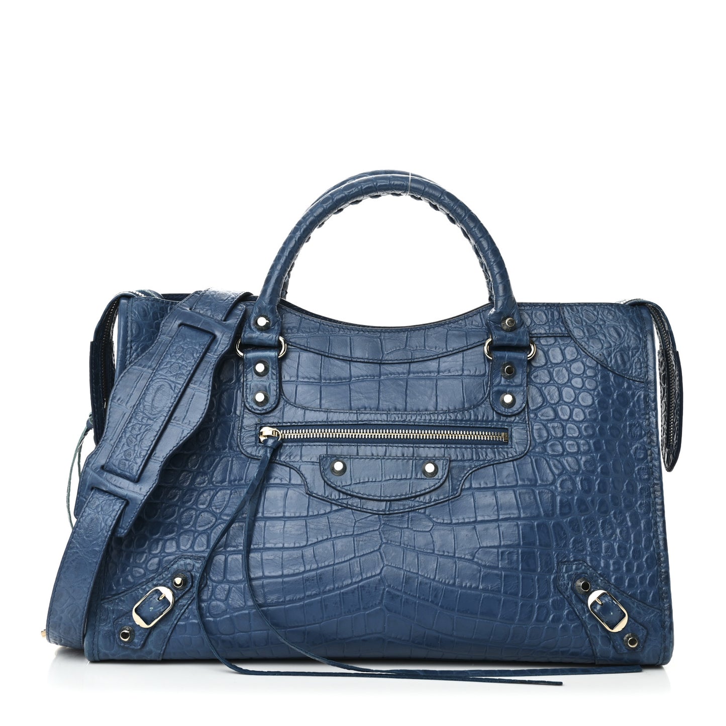 Calfskin Crocodile Embossed Classic Gold Hardware City Bleu Marine