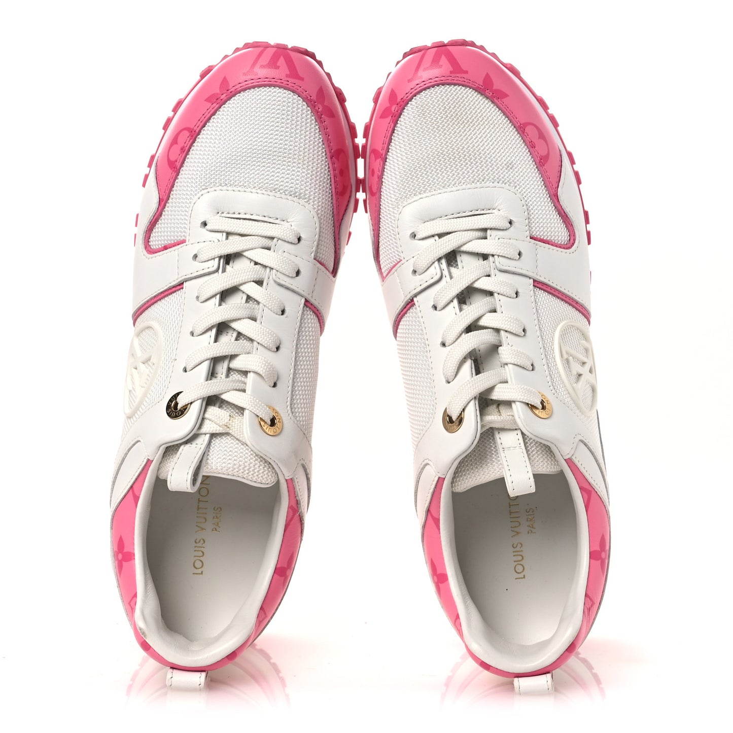 Calfskin Monogram Run Away Sneakers 38.5 White Pink