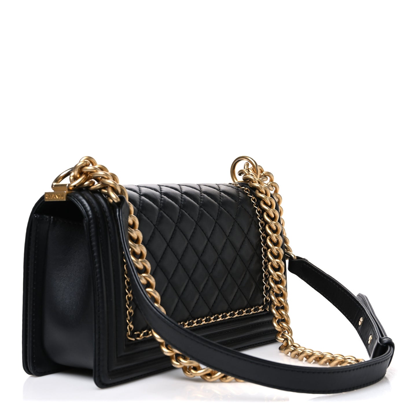 Lambskin Quilted Medium Chain Around Boy Flap Black