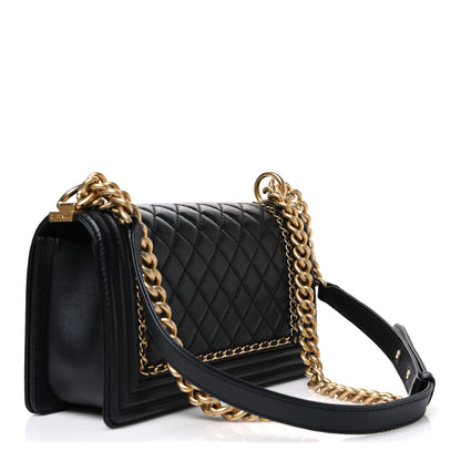 Chanel Lambskin Quilted Medium Chain Around Boy Flap Black 2 of 9