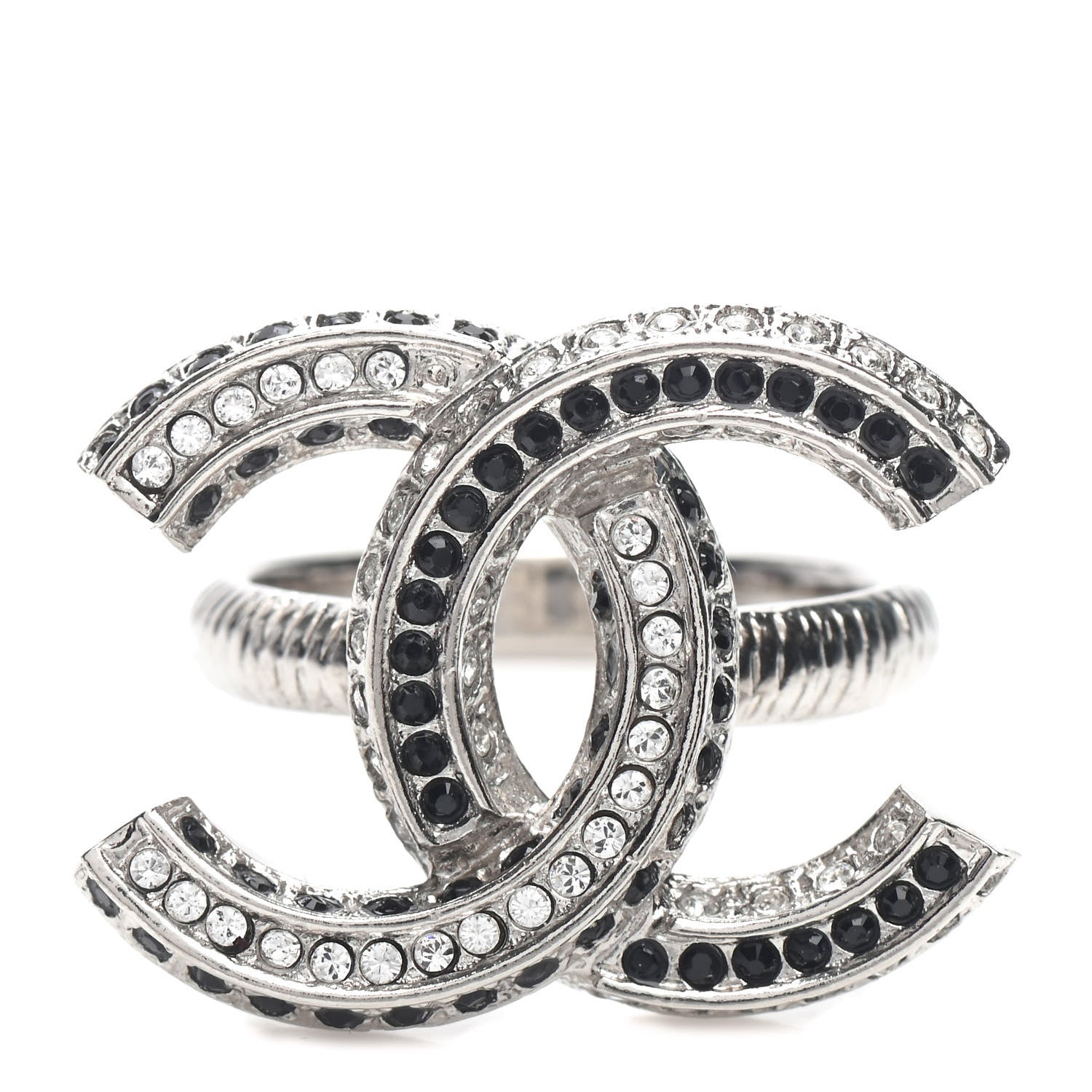 Chanel Crystal CC Ring 6 Silver Black 1 of 4