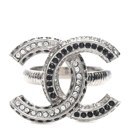 Chanel Crystal CC Ring 6 Silver Black 1 of 4