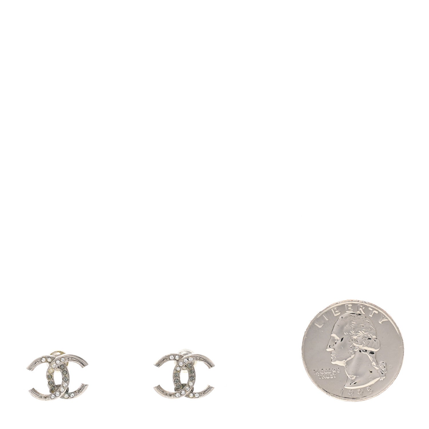 Chanel Crystal Textured CC Earrings Silver Grey 2 of 5