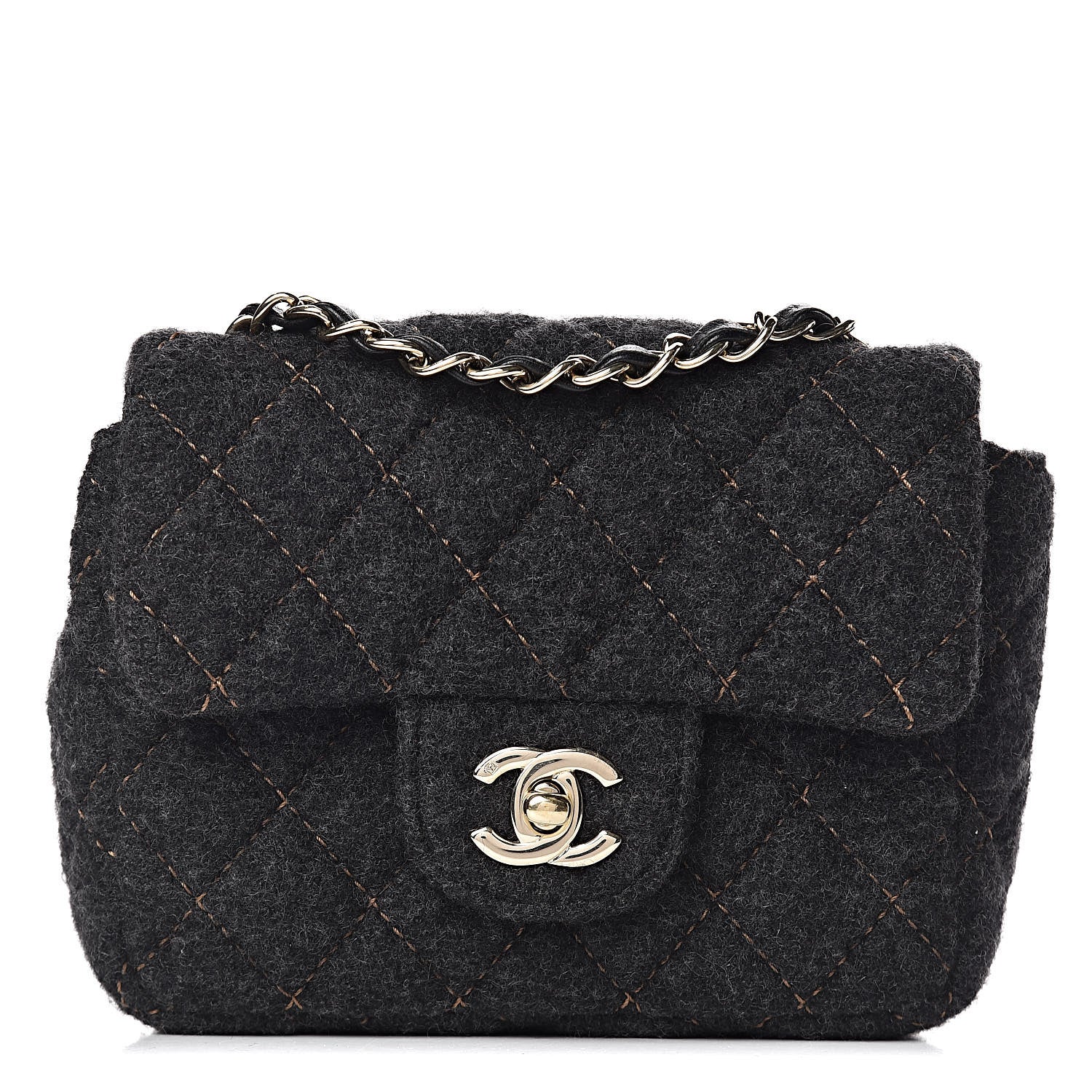 Chanel Wool Contrast Stitch Mini Square Flap Charcoal 1 of 10