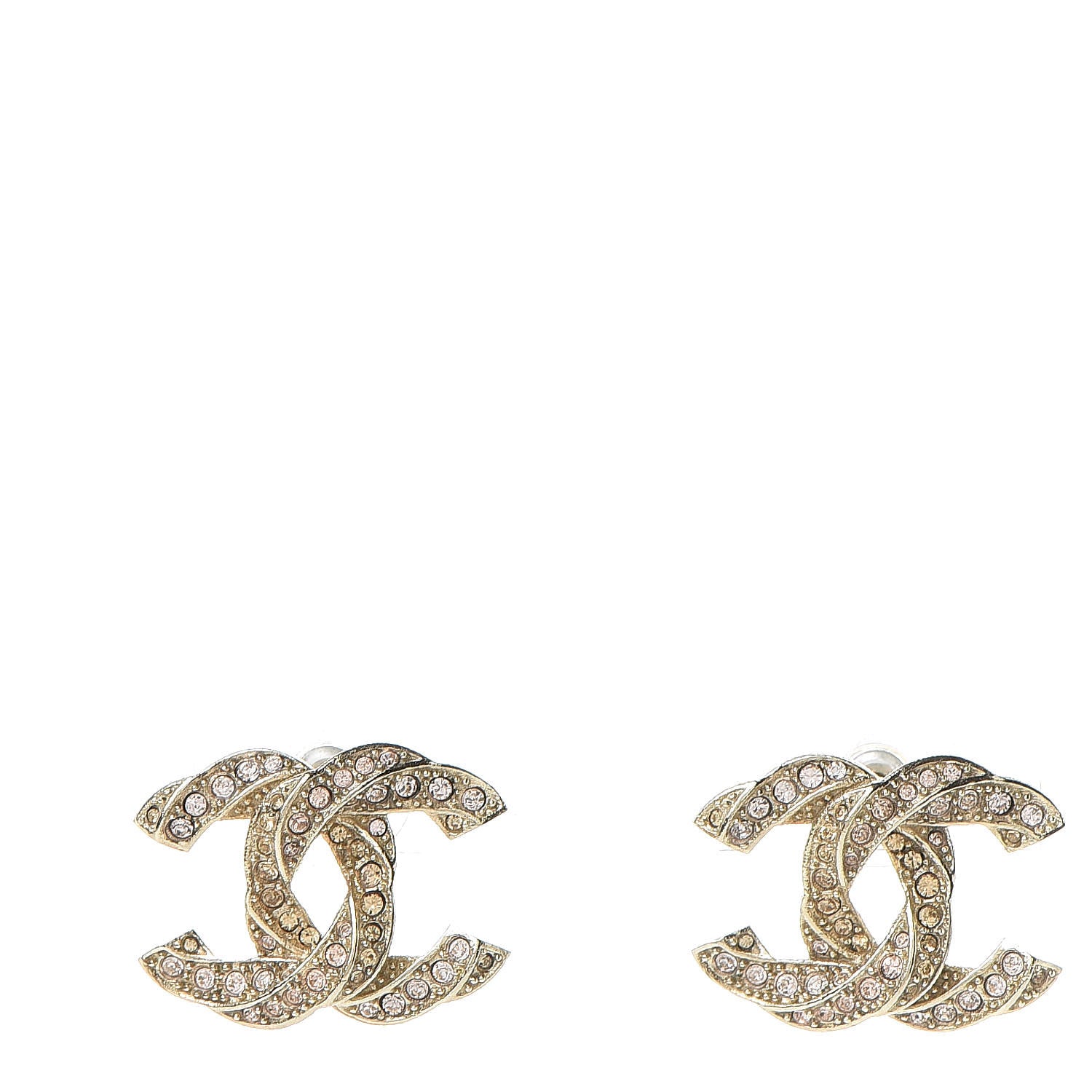 Chanel Crystal Twisted CC Earrings Pink Gold 1 of 5