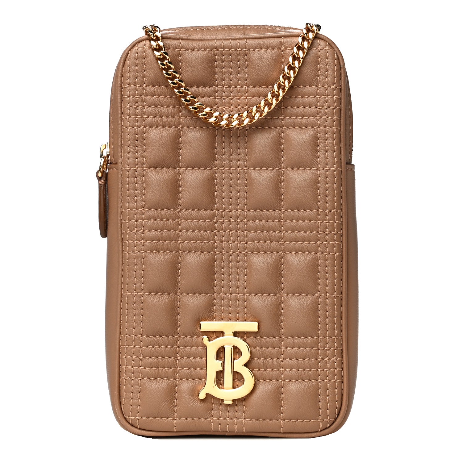 Burberry Lambskin Quilted Mini Lola Vertical Crossbody Bag Camel 1 of 9