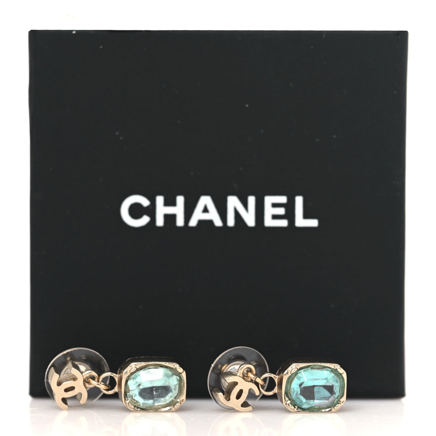 Crystal CC Drop Earrings Gold Blue