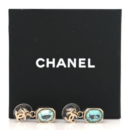 Chanel Crystal CC Drop Earrings Gold Blue 5 of 5