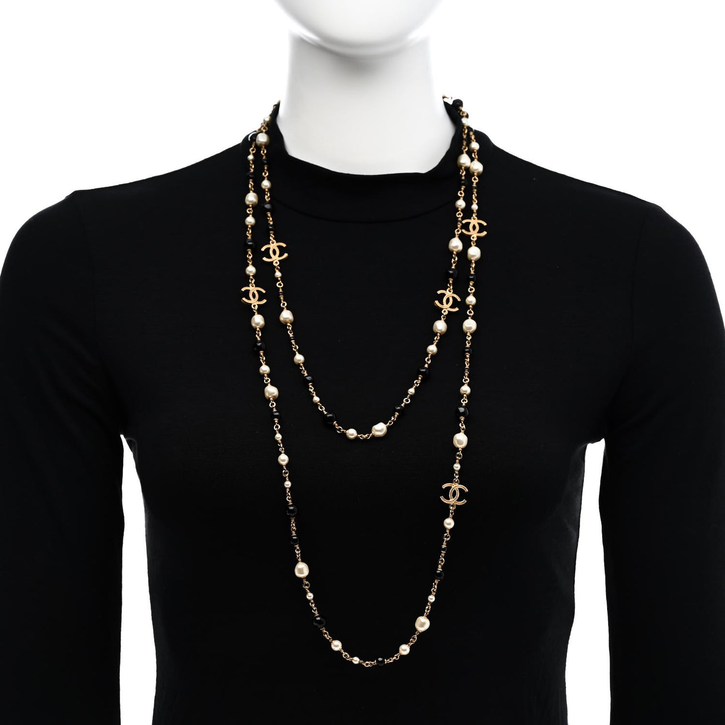 Pearl Bead CC Long Necklace Ruthenium Black