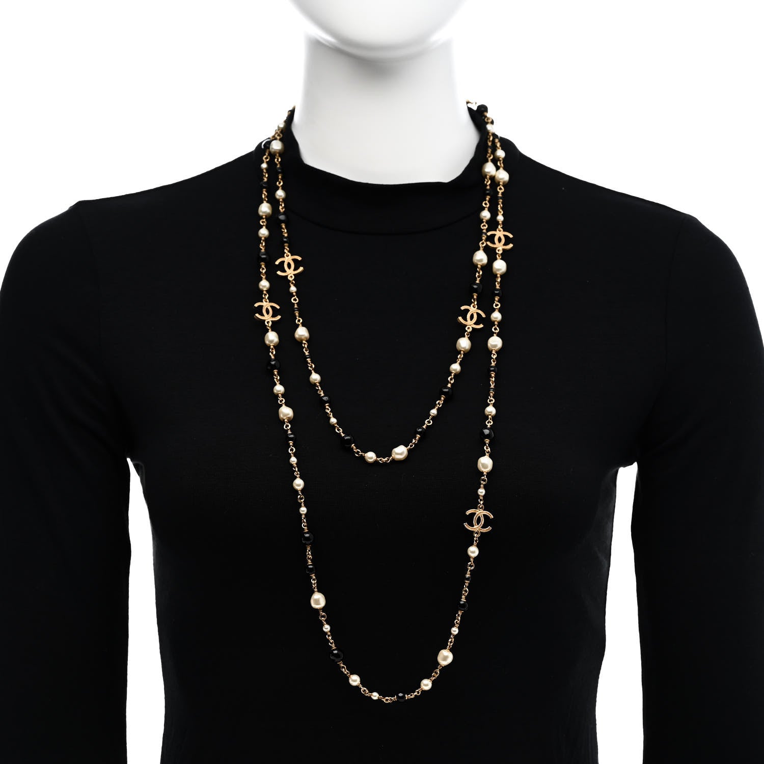 Chanel Pearl Bead CC Long Necklace Ruthenium Black 2 of 6