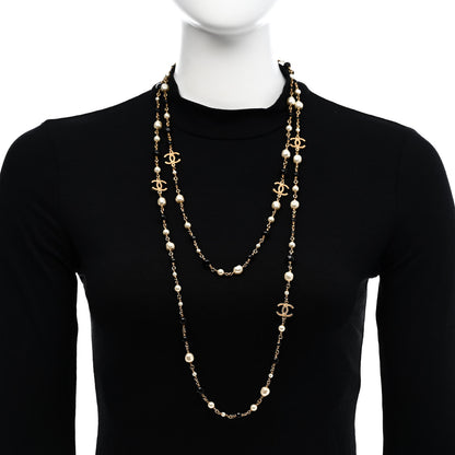 Chanel Pearl Bead CC Long Necklace Ruthenium Black 2 of 6