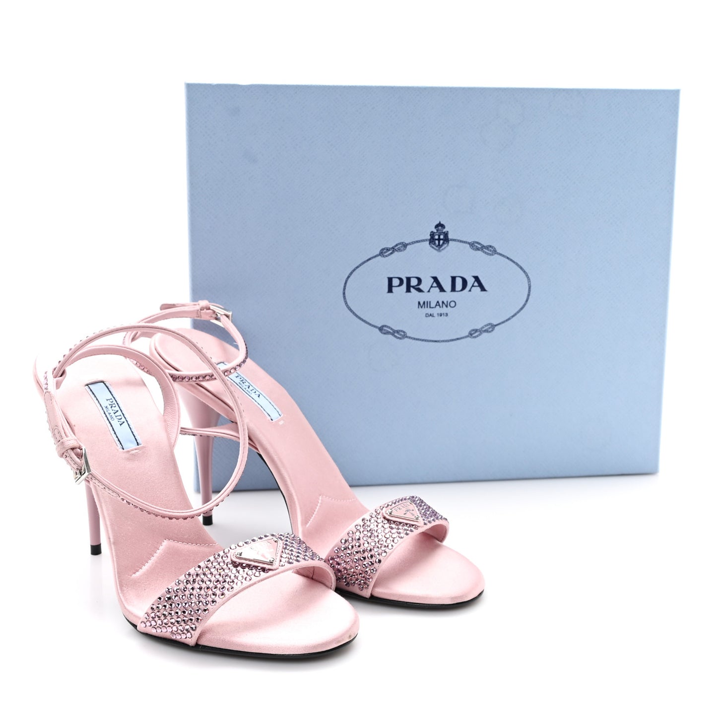 Satin Crystal Triangle Modellerie 100mm Sandals 39 Alabastro