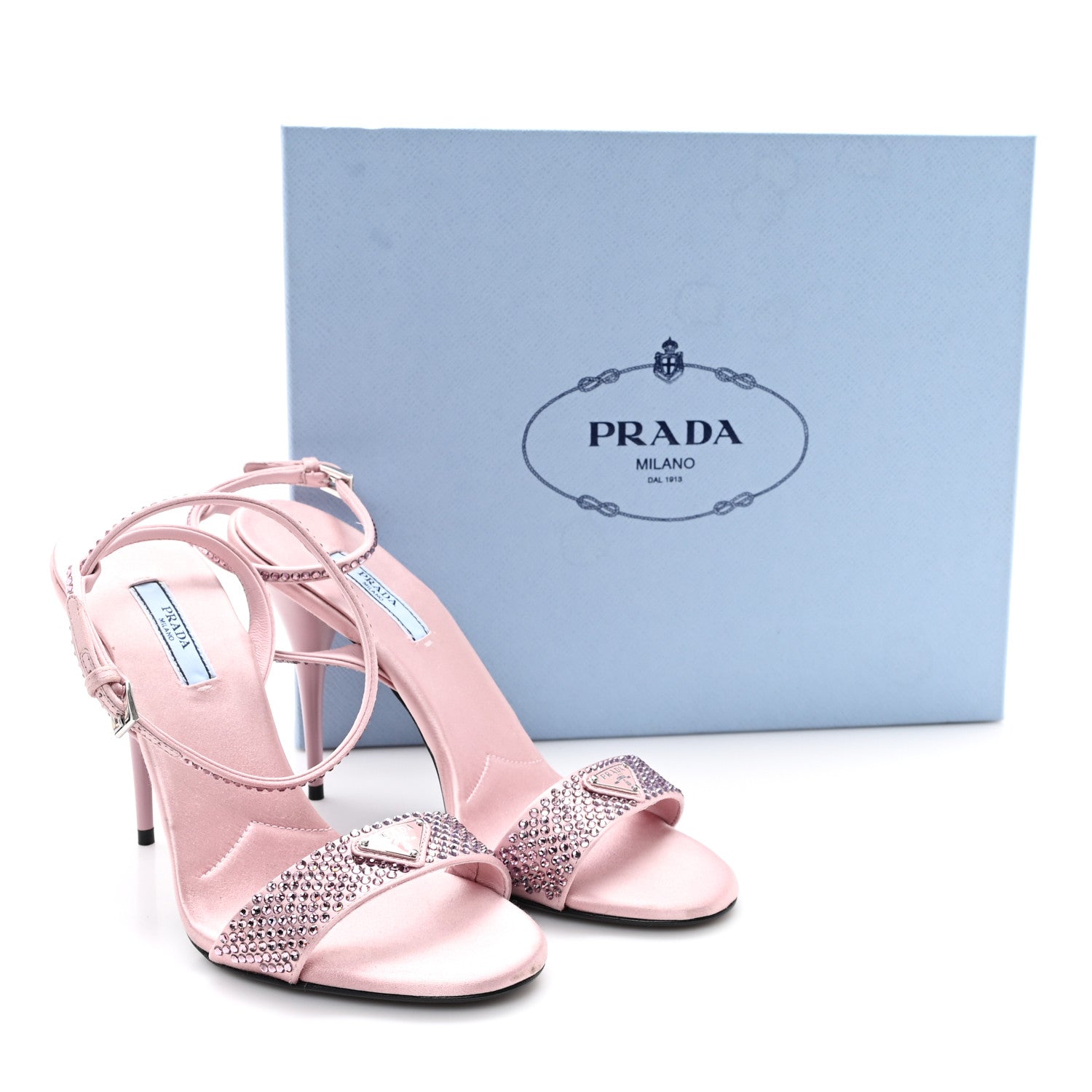 Prada Satin Crystal Triangle Modellerie 100mm Sandals 39 Alabastro 10 of 10