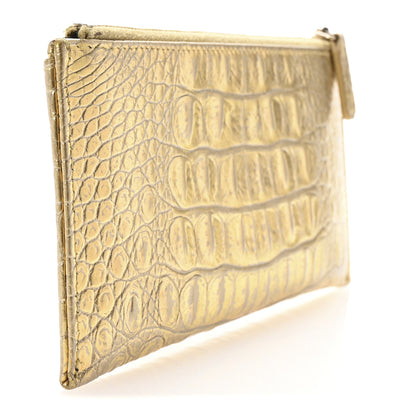 Chanel Metallic Calfskin Crocodile Embossed Cocodile Zip Pouch Gold 3 of 8